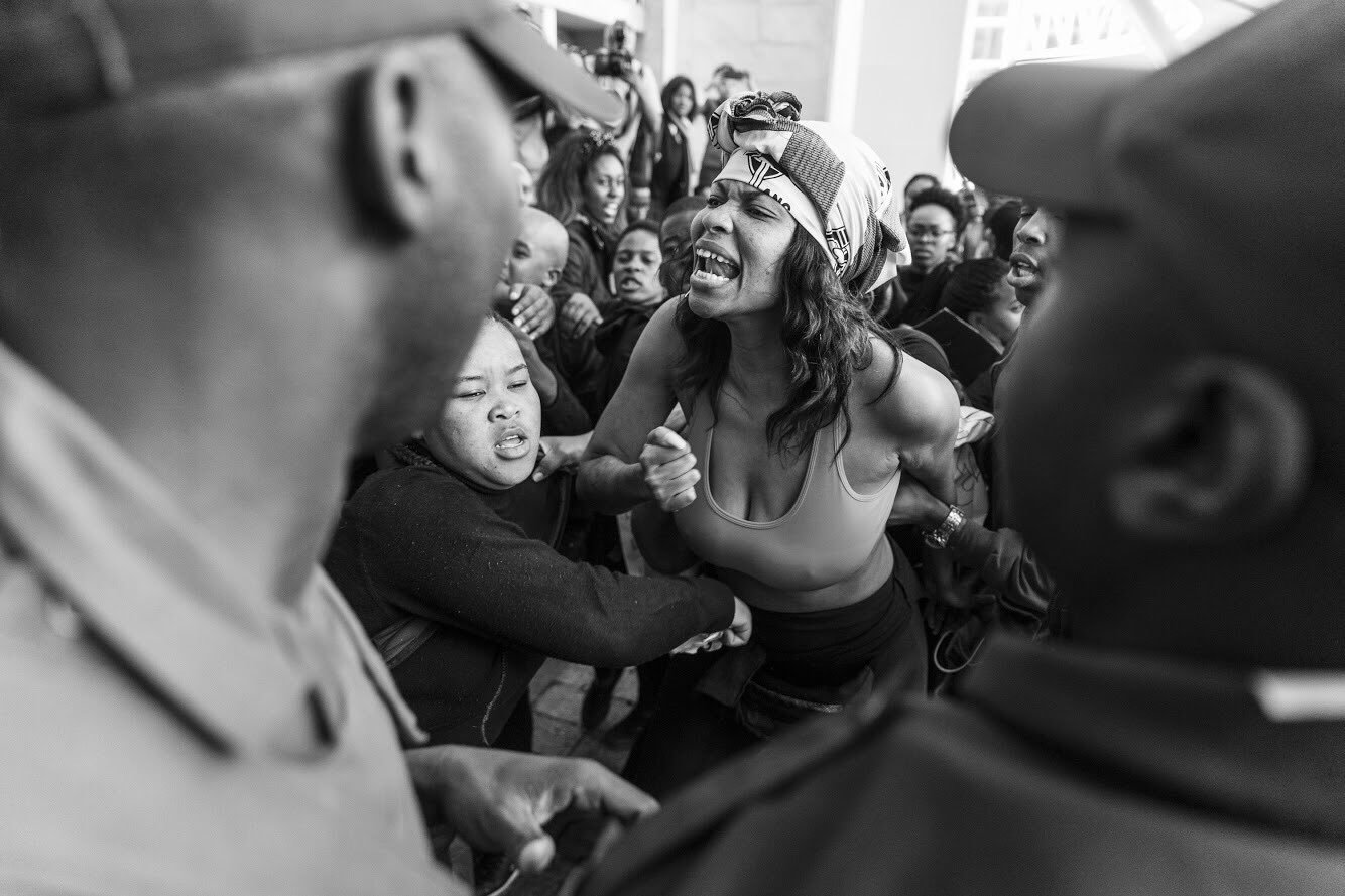 Police blocking Student Protesters from entering Cape Town International Convention Center