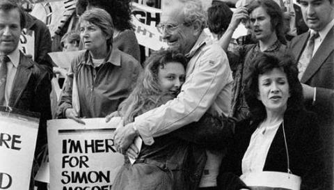 David Kitson with Amandla and Norma, on a City Group (a London based anti-Apartheid organisation) protest