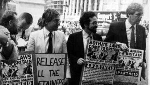 Four Labour MPs challenge the ban on anti-apartheid protest, 2 July 1987