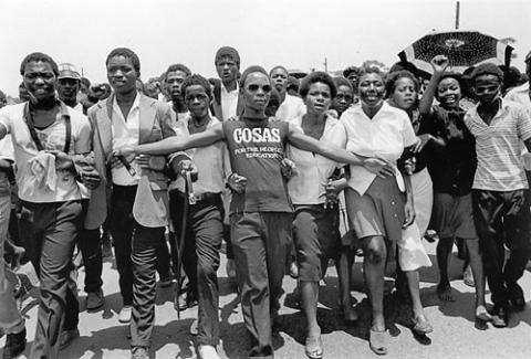 Students marching to a funeral of COSAS member