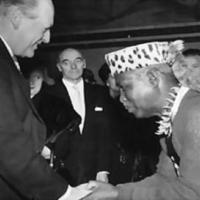 Albert John Lutuli greet King Olav V after the Nobel ceremony